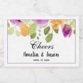 Elegante Paarse gele bloemige Waterverf Mini Sparkling Wijnetiket (Enkel label)