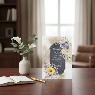 Elegante Paarse Gele Gouden Bloemrijke Aquarel Pen Kaart