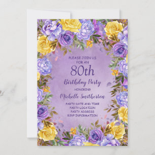 Elegante Paarse Gele Rozen Pioenrozen 80ste Verjaa Kaart