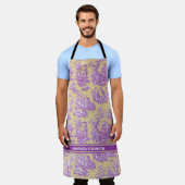 Elegante paarse gele toile d jouy bedrukt schort (Gedragen)