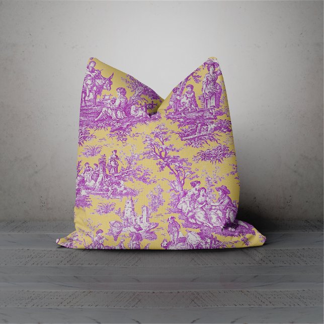 Elegante  paarse gele toile de jouy kussen (Creator heeft geüpload)