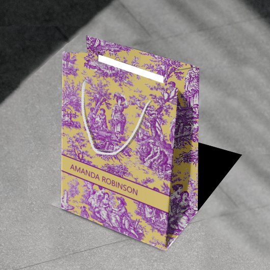 Elegante  paarse gele toile de jouy medium cadeauzakje