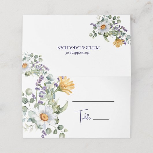 Elegante Paarse Gele Wildflower bruiloft Plaatskaartje (Buitenkant ongevouwen)