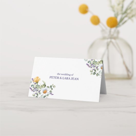 Elegante Paarse Gele Wildflower bruiloft Plaatskaartje (Achterkant)