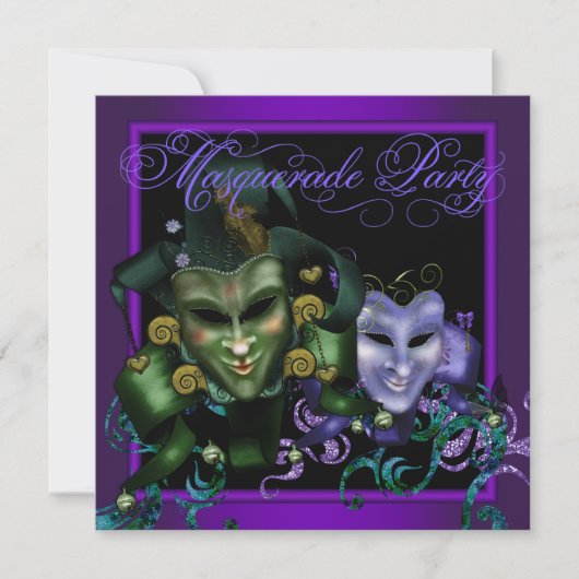Elegante paarse gemaskerde feestuitnodigingen kaart (Voorkant)