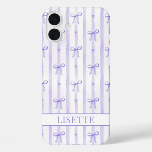 Elegante paarse gestreepte Coquette strikken met m Case-Mate iPhone Case (Achterkant)