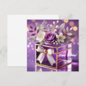 Elegante paarse glasbloem cadeau gouden chiffon bo feestdagenkaart (Voorkant / Achterkant)