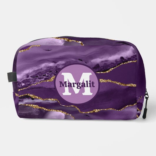 Elegante Paarse Glitter Agate Dopp Kit Toilettasje (Voorkant)