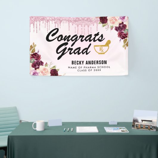 Elegante paarse glitter apotheek afstuderen banner (Beurs)