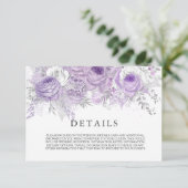 Elegante Paarse Glitter Bloemen Trouwdetails Kaart (Staand voorkant)