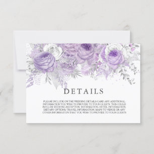 Elegante Paarse Glitter Bloemen Trouwdetails Kaart
