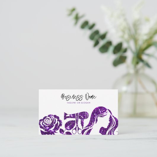 Elegante Paarse glitter bloemenkapper Afsprakenkaartje (Staand voorkant)