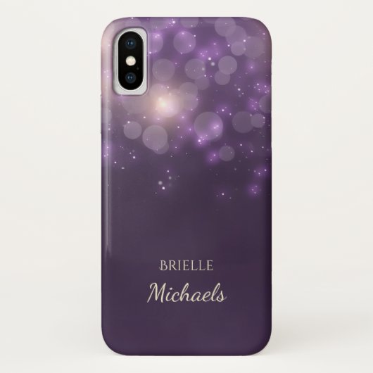 Elegante Paarse Glitter Bokeh Vonken Met Naam Case-Mate iPhone Case (Achterkant)