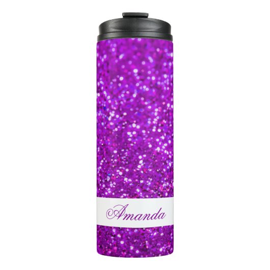 Elegante Paarse Glitter Custom Name Thermosbeker (Voorkant)
