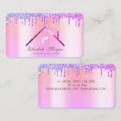 Elegante Paarse Glitter Drips Roof Real Estate Visitekaartje (Voorkant / Achterkant)