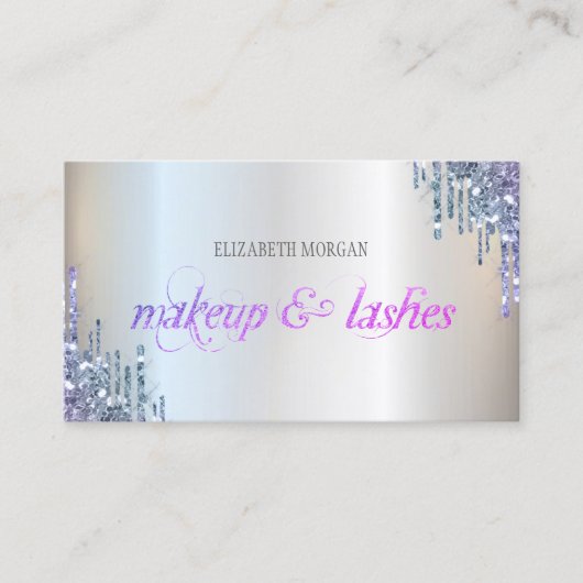 Elegante Paarse Glitter Druppels Professioneel  Visitekaartje (Voorkant)