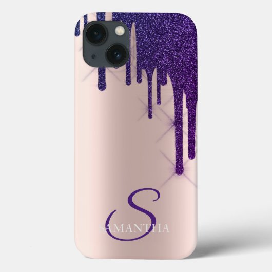 Elegante Paarse Glitter Druppels Roze Goud Case-Mate iPhone Case (Achterkant)