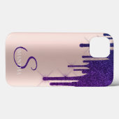 Elegante Paarse Glitter Druppels Roze Goud Case-Mate iPhone Case (Achterkant (horizontaal))