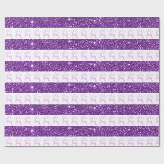 Elegante paarse glitter gestreept kersthert cadeaupapier (Vlak)