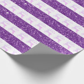 Elegante paarse glitter gestreept kersthert cadeaupapier (Hoek)