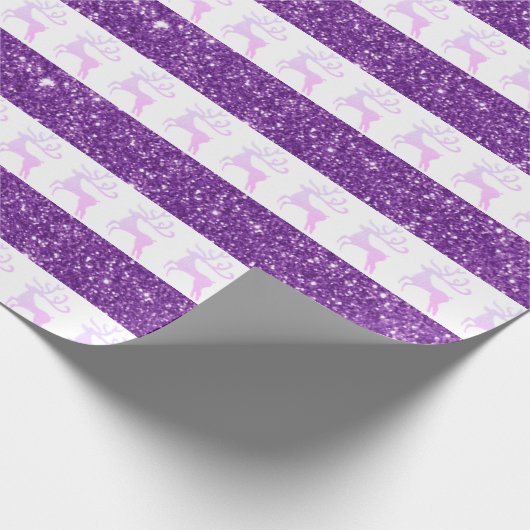 Elegante paarse glitter gestreept kersthert cadeaupapier (Hoek)