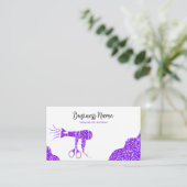 Elegante Paarse glitter haardroger kapper Afsprakenkaartje (Staand voorkant)