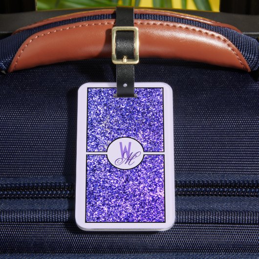 Elegante Paarse Glitter Monogram  Bagagelabel (Voorkant Insitu 2)