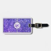 Elegante Paarse Glitter Monogram  Bagagelabel (Voorkant horizontaal)