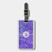 Elegante Paarse Glitter Monogram  Bagagelabel (Voorkant verticaal)