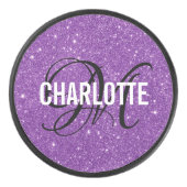 Elegante paarse glitter monogram naam hockey puck (Voorkant)