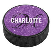Elegante paarse glitter monogram naam hockey puck (3/4)
