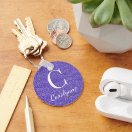 Elegante Paarse Glitter Monogram Sleutelhanger