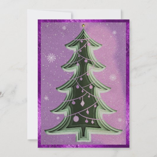 Elegante Paarse glitter papercut kerstboom Feestdagenkaart (Voorkant)