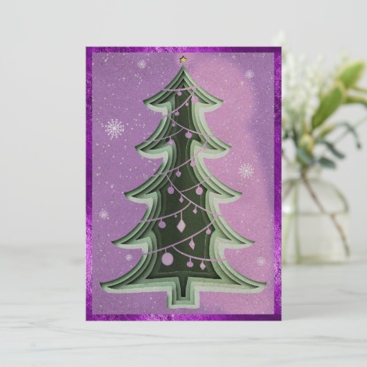 Elegante Paarse glitter papercut kerstboom Feestdagenkaart (Staand voorkant)