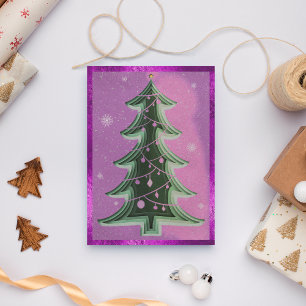 Elegante Paarse glitter papercut kerstboom Feestdagenkaart