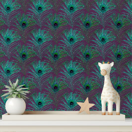 Elegante Paarse Glitter Peacock Feathers Chic Behang