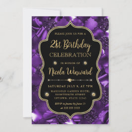 Elegante Paarse Glitter Vintage Frame Verjaardag Kaart