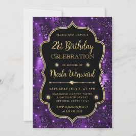 Elegante Paarse Glitter Vintage Frame Verjaardag Kaart