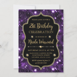 Elegante Paarse Glitter Vintage Lijst Verjaardag Kaart