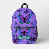 Elegante paarse glitter vlinders monogram bedrukte rugzak (Voorkant)