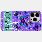Elegante paarse glitter vlinders monogram Case-Mate iPhone case (Achterkant (horizontaal))