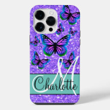 Elegante paarse glitter vlinders monogram