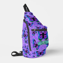 Elegante paarse glitter vlinders monogram