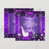 Elegante paarse glitterschoenen met hoge hak voor  kaart (Voorkant / Achterkant)