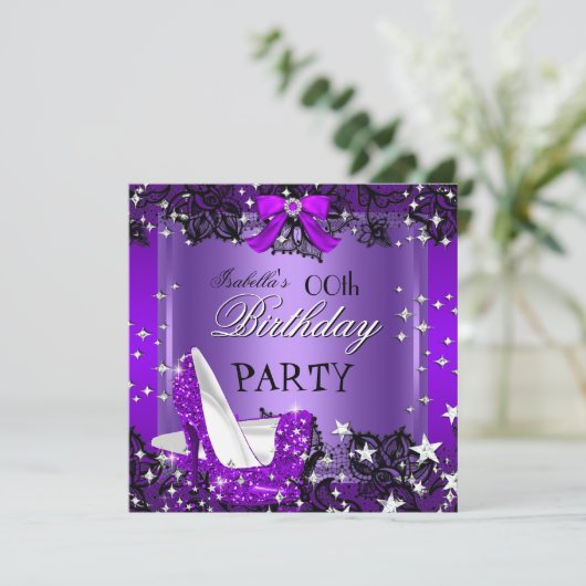 Elegante paarse glitterschoenen met hoge hak voor kaart (Staand voorkant)