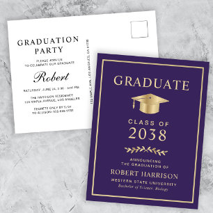 Elegante Paarse Gold College Graduation Party Uitnodiging Briefkaart