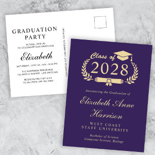 Elegante Paarse Gold College Graduation Party Uitnodiging Briefkaart