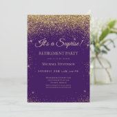 Elegante Paarse Gold Surprise Retirement Party Kaart (Staand voorkant)