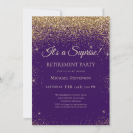 Elegante Paarse Gold Surprise Retirement Party Kaart