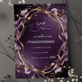Elegante Paarse Golden Floral Lijst bruiloft RSVP Kaartje